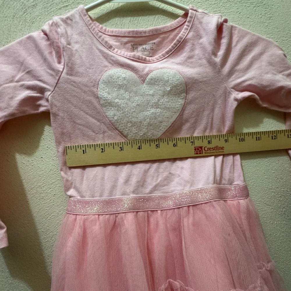 Girls Pink Tulle Dress Size 4T The Children's Place Sequin Heart Long Sleeve